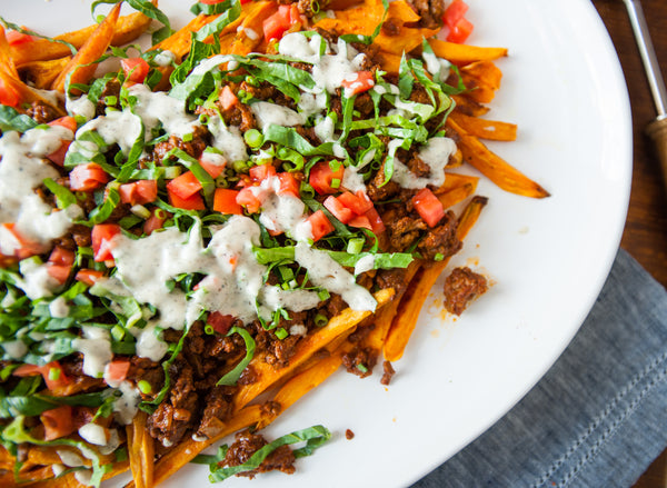 loaded sweet potato taco fries