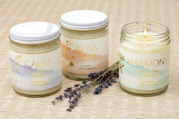 Aromatherapy Tranquility Candles handmade by women with pure essential oils