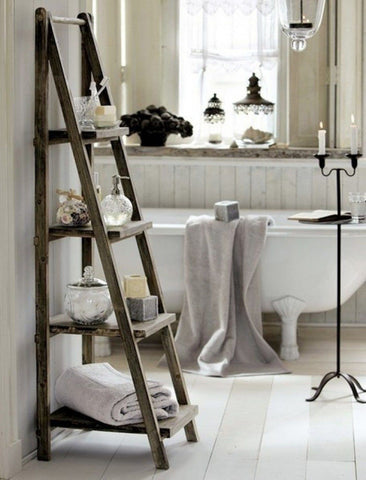 Elegant DIY ladder shelves - 5 Creative Upcycling Ideas to Style your Home Sustainably on Prosperity Candle Blog