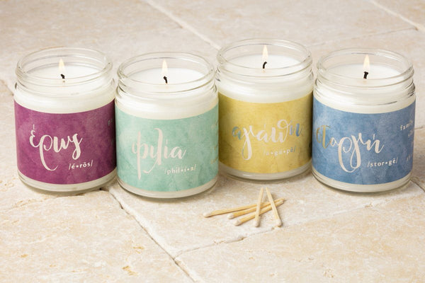 Give thoughtful mother's day gifts with the Greek Love candles collection 