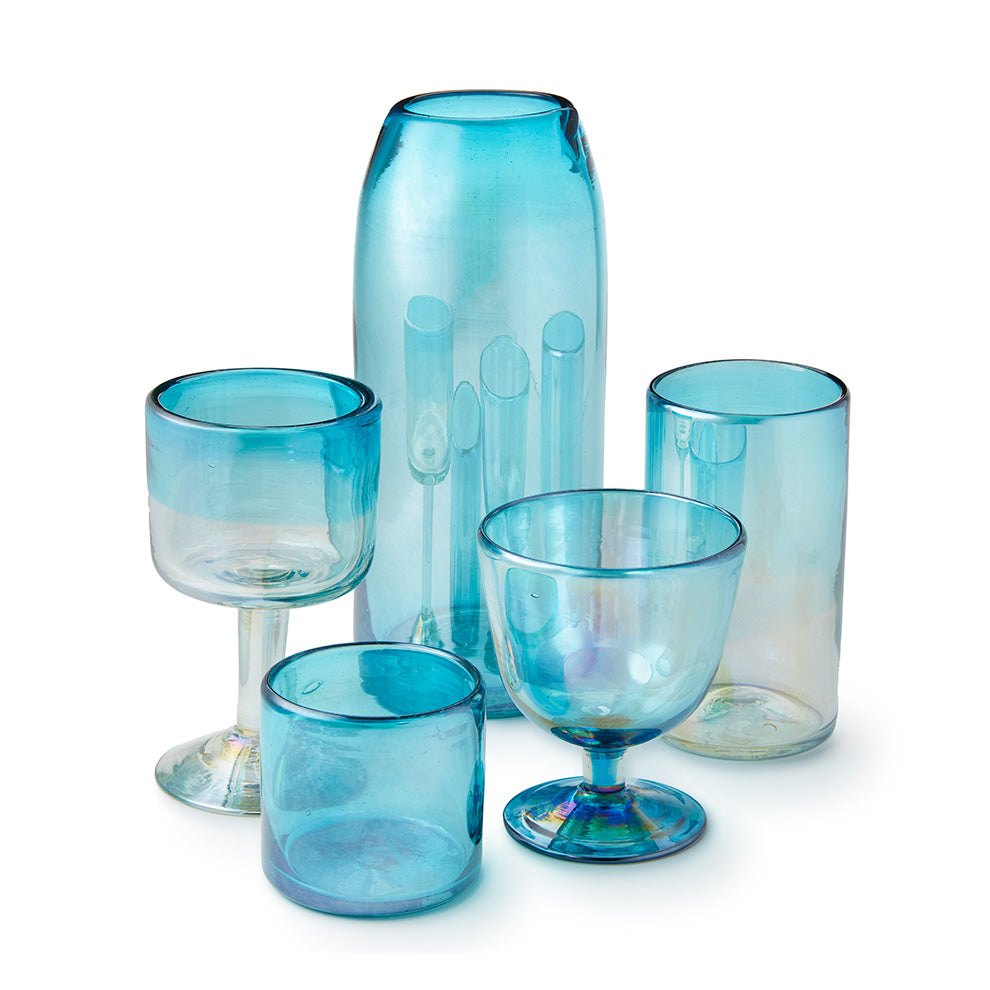 Set Of Two Turquoise Aqua Blue Stemmed Wine Glasses - So Pretty