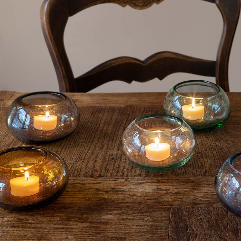 Amber And Clear Tea Light Candle Holders