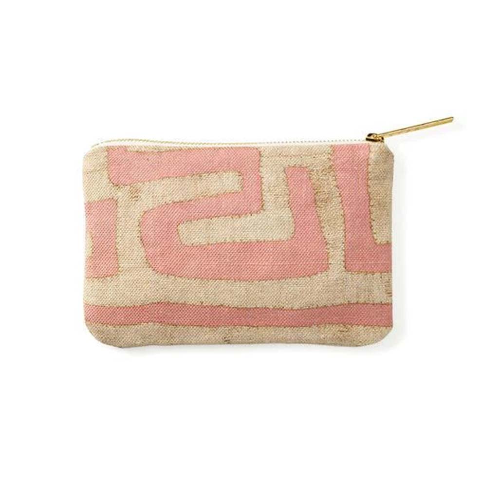 Terracotta Classic Kuba Cloth Small Zip Pouch