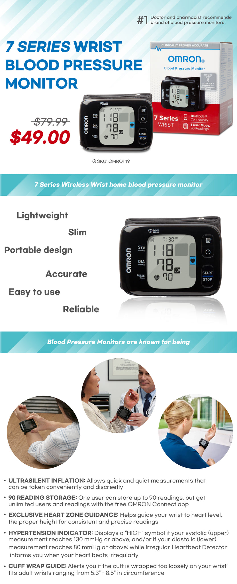 Omron 7 Series Wireless Wrist Blood Pressure Monitor BP6350