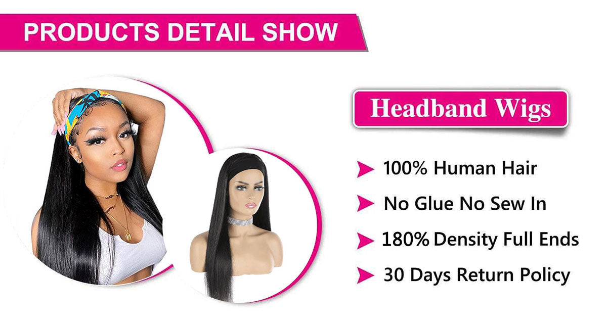 Affordable Headband Wig Brazilian Silky Straight Human Hair Wigs With Adjustable Headbands