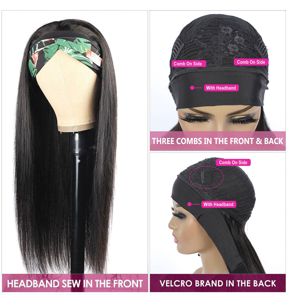 Affordable Headband Wig Brazilian Silky Straight Human Hair Wigs With Adjustable Headbands