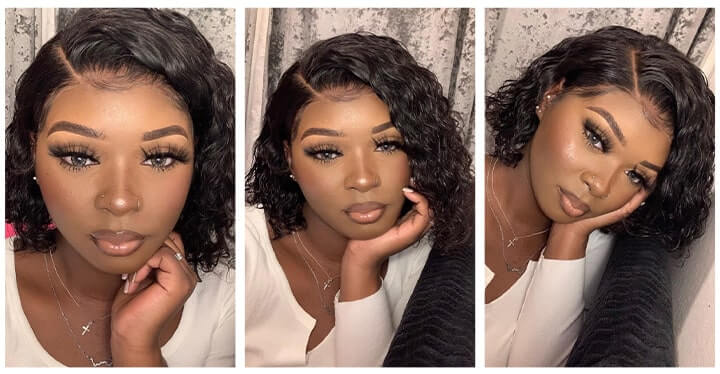 Short Curly Bob Lace Closure Wigs Curly Pixie Cut