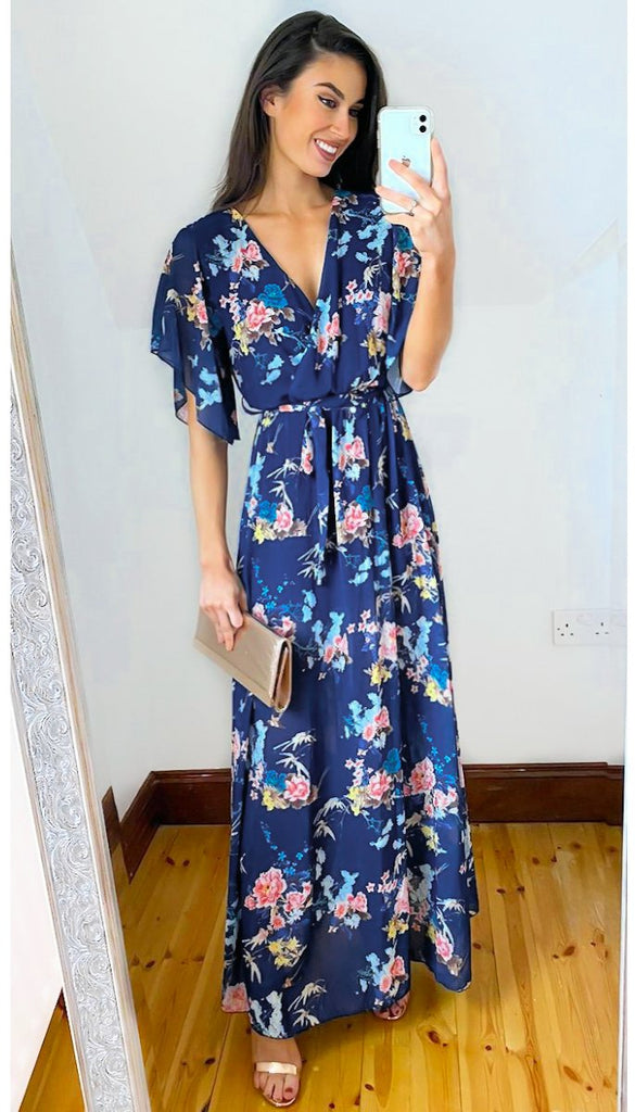 navy floral occasion dress