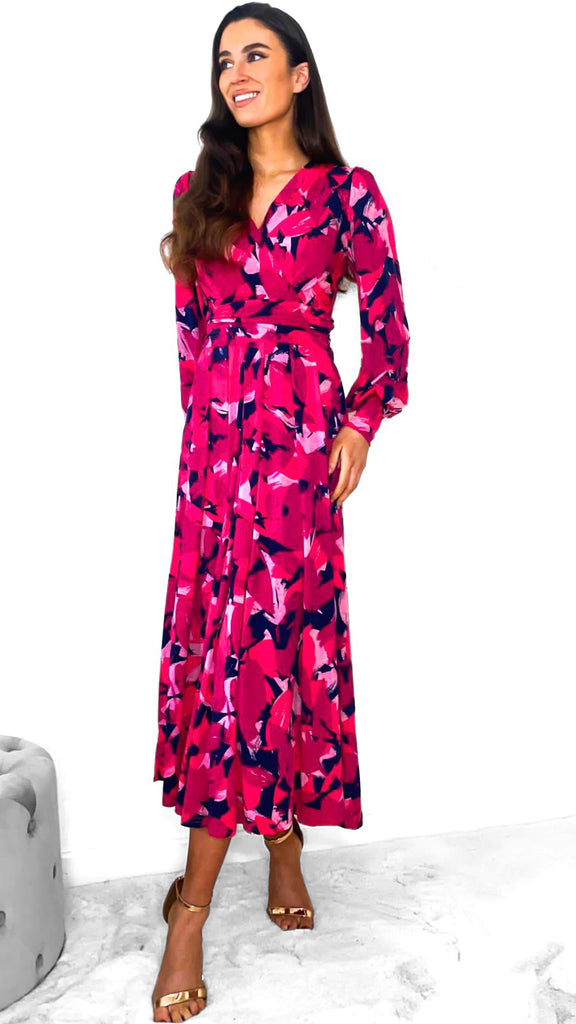 8856 - (SIZES 10,14 ONLY) - Pink Vivian Print Dress