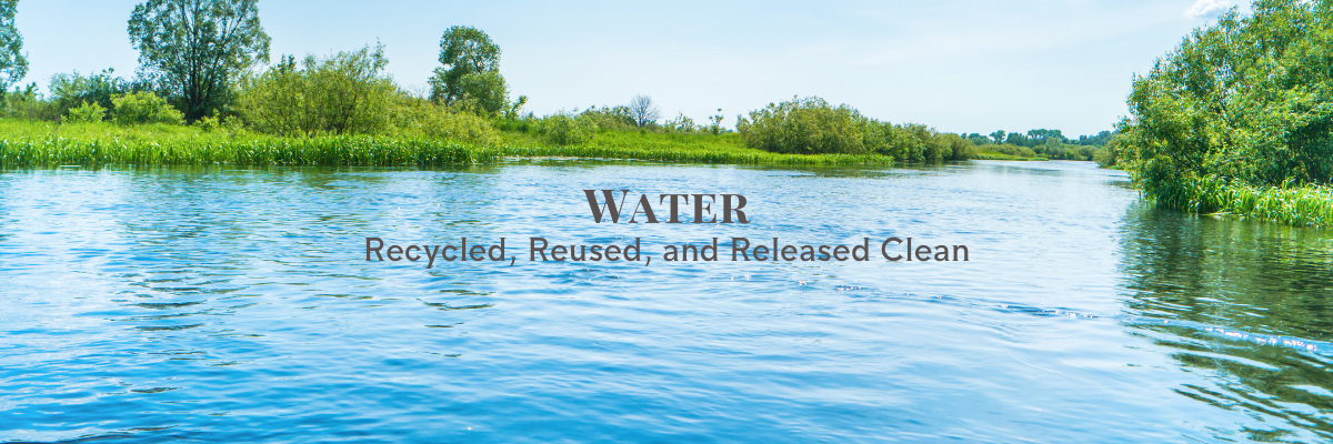 Image of a large body of water with the words "Water: Recycled, Reused, and Released Clean"