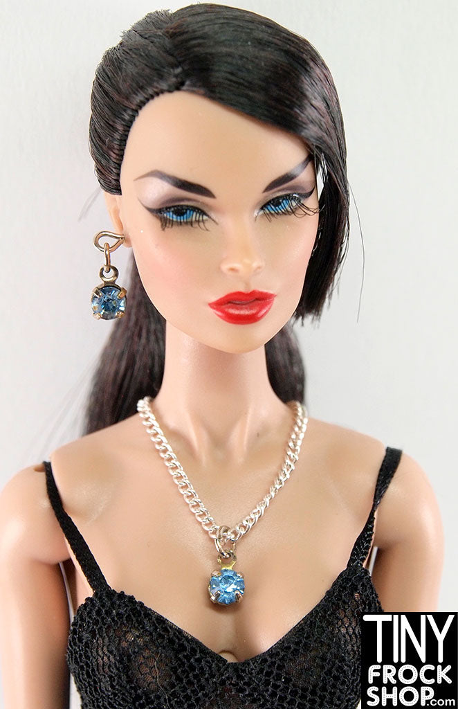12" Fashion Doll Light Blue Rhinestone Necklace and Earring Set by Pam Maness