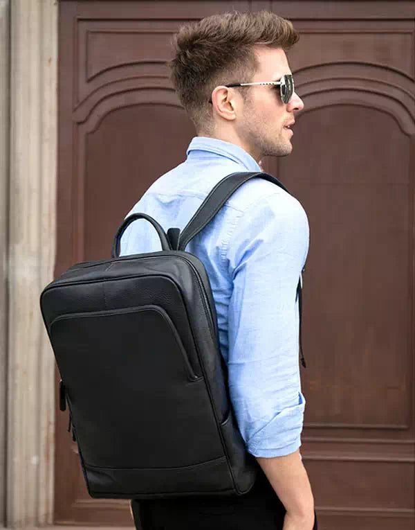 Classic style leather business travel backpack for men