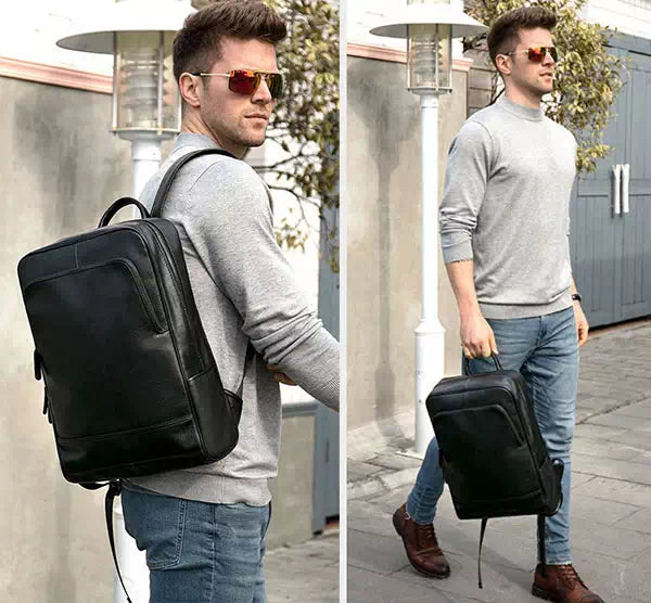 Sleek and classic men's leather business laptop backpack