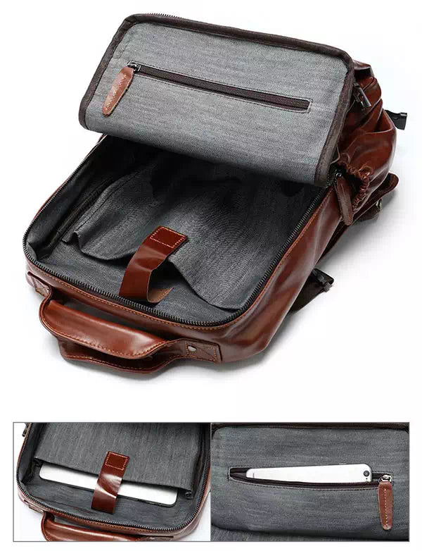 Fashionable men's leather EDC backpack