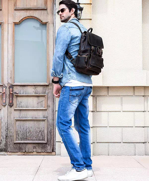 Genuine leather backpack for men, vintage handmade