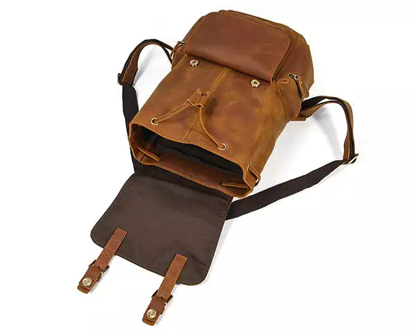 Men's genuine leather backpack with vintage craftsmanship