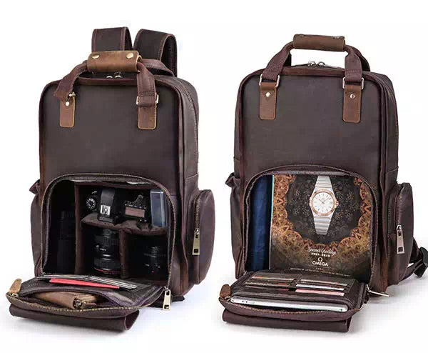 best men's leather camera backpack