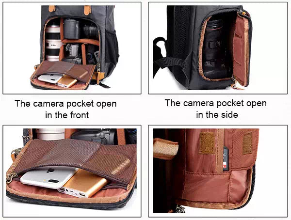 Photography backpack with waterproof canvas