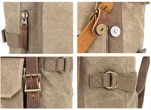 Canvas backpack for camera and lens storage