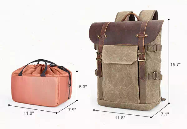 Waxed canvas camera bag with dedicated lens space