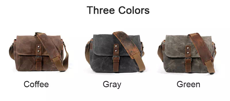 Waxed canvas DSLR camera messenger bag