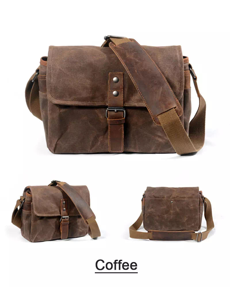 Waxed canvas messenger bag for camera gear