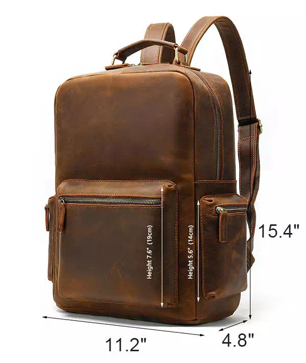 Men's fashion-forward Crazy Horse leather backpack with vintage appeal