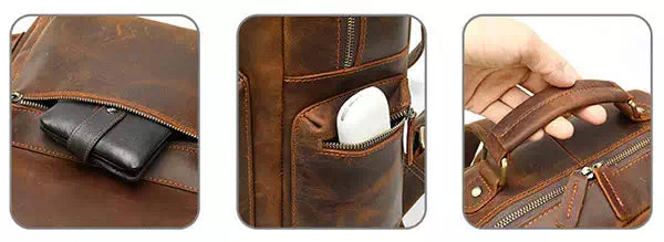 Stylish Crazy Horse leather backpack for men with a vintage touch