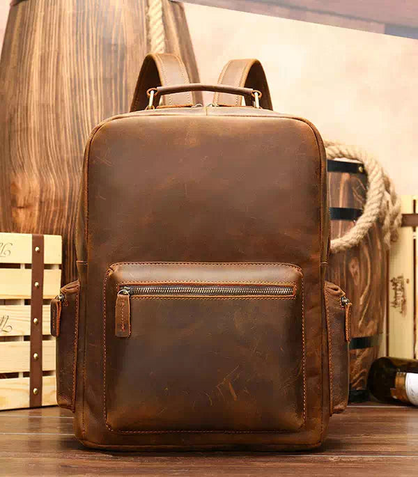 Stylish retro men's backpack in Crazy Horse leather