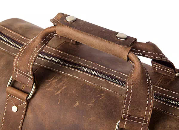 Vintage-inspired Crazy Horse leather travel bag