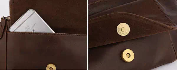 Vintage style brown leather waist bag for men