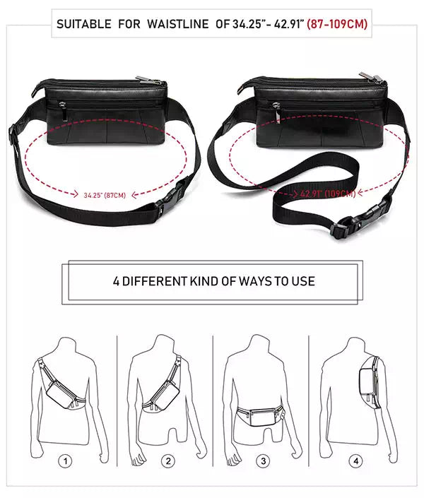 Unisex leather waist bags and fanny packs