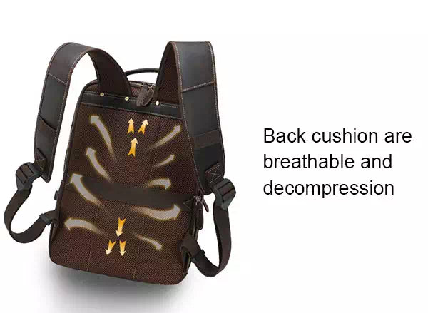 Dark brown men's backpack featuring Crazy Horse leather