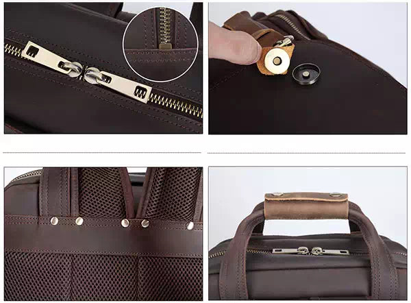 Men's stylish Crazy Horse leather camera backpack