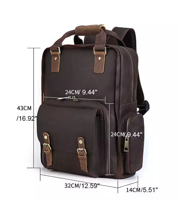 Men's genuine leather camera and lens backpack