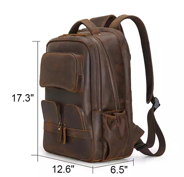 Travel-friendly Crazy Horse leather backpack for men in a big size
