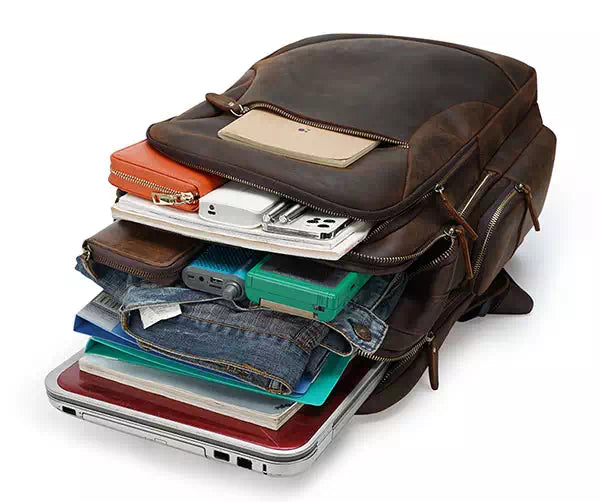 Stylish large leather backpack for travel