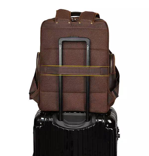 Roomy leather travel backpack with masculine design