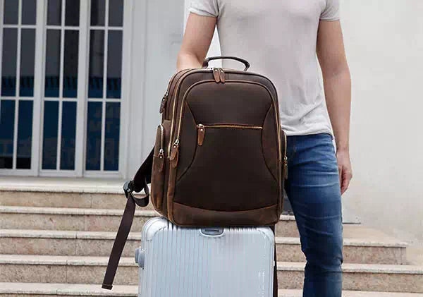 High-capacity genuine leather travel backpack for men