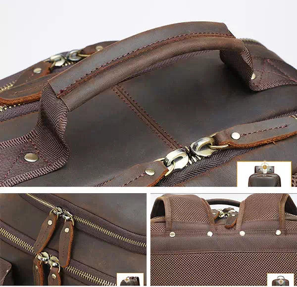 Large genuine leather travel backpack for men