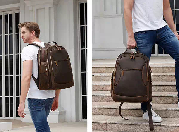 large men's leather backpack