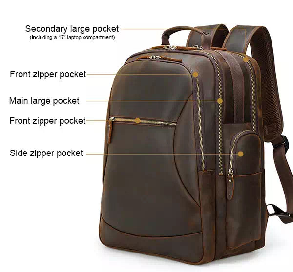 Extra-large genuine leather travel backpack for him