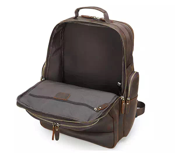 Men's oversized leather travel backpack