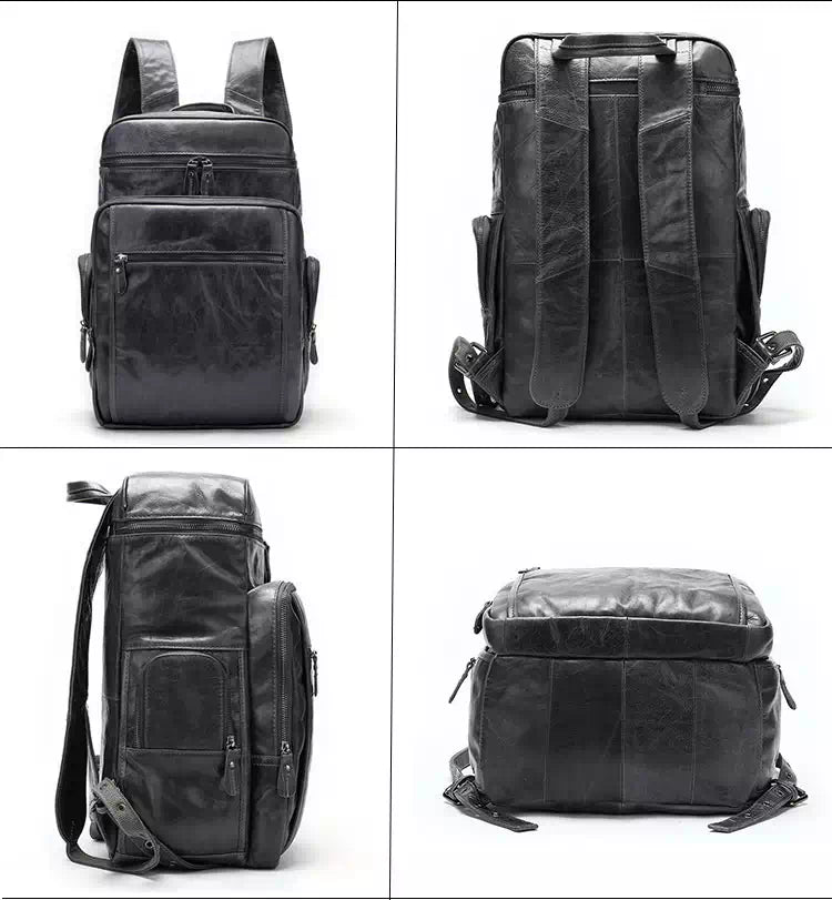 Exclusive unique men's leather travel backpack