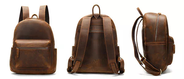 Men's rugged vintage Crazy Horse leather backpack