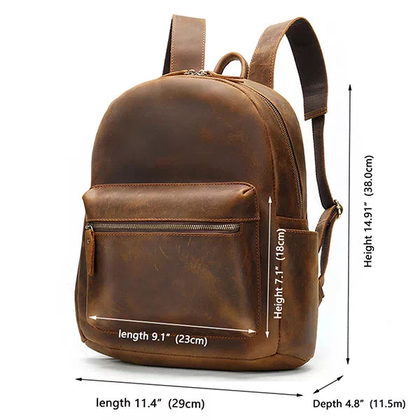 Men's antique style Crazy Horse leather backpack