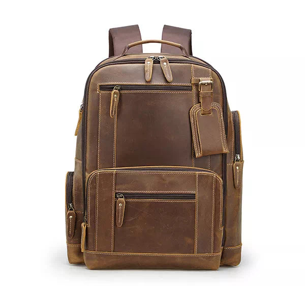 Artisanal men's handbag backpack in handmade leather