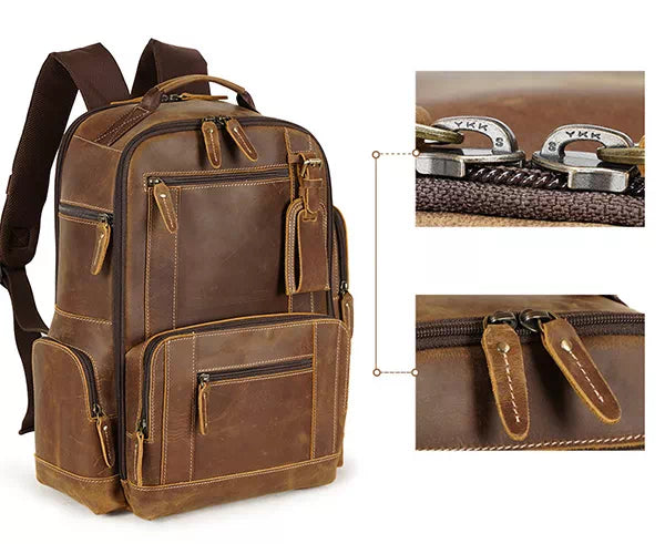 Artisanal men's handbag backpack in handmade leather