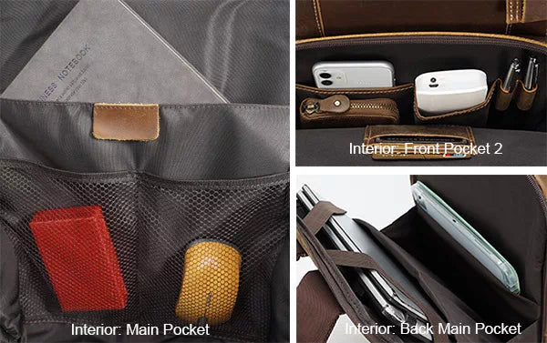 Artisan men's leather handbag backpack in handmade design