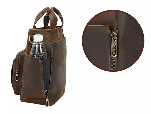 Distressed brown leather crossbody bag for men